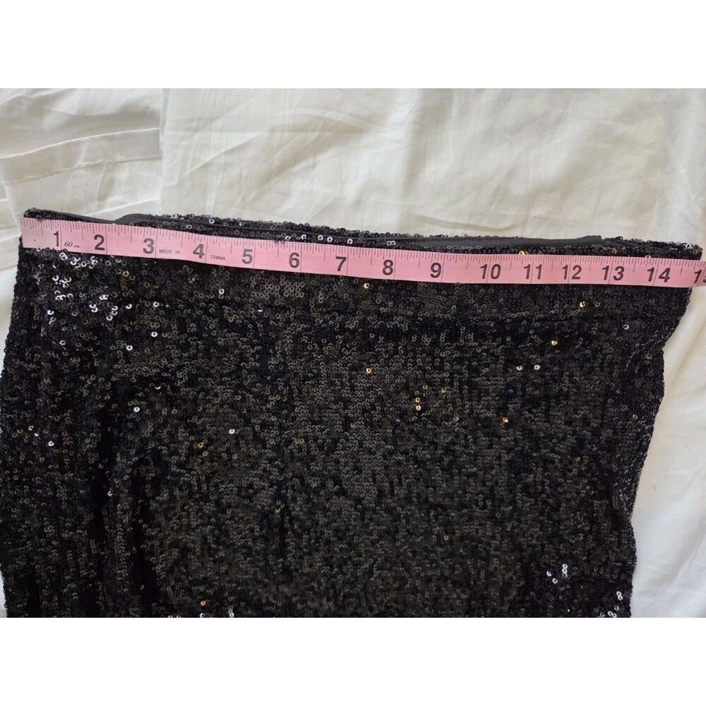 Rachel Zoe Black Sequins Maxi Skirt Ruched Side Slit Pull On M NWOT - Picture 4 of 7